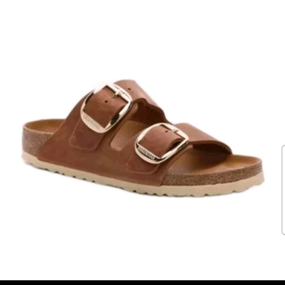 Birkenstock Arizona Womens Tan Big Buckle Slide Sandal In Cognac 40 US 9 - Picture 1 of 14